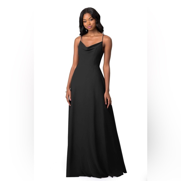 LIKE NEW! Azazie A-Line Cowl Chiffon Floor-Length Dress black - Size A10 - Picture 1 of 2